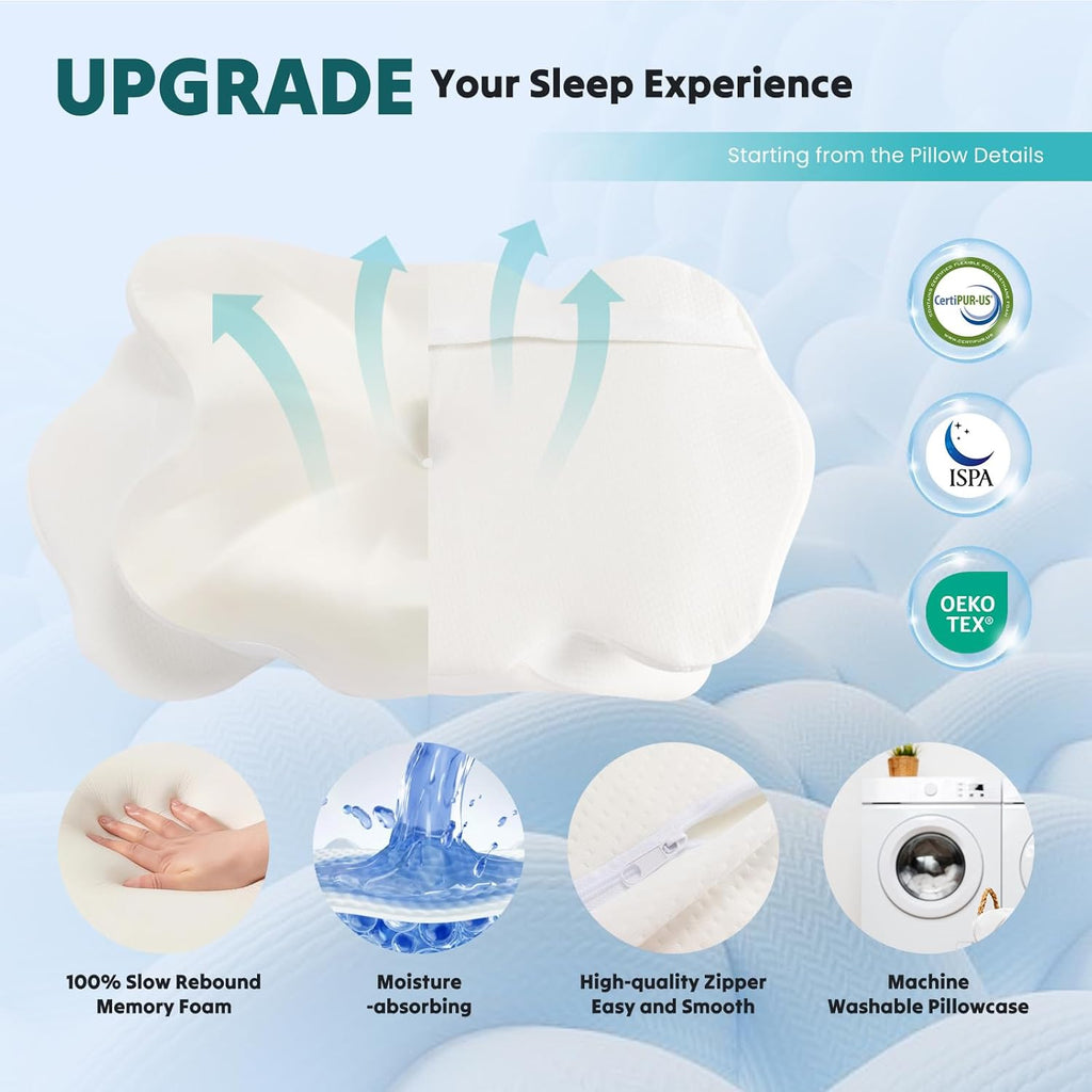 Cervical Pillow for Neck and Shoulder, Contour Memory Foam Pillow, Ergonomic Neck Support Pillow for Side Back Stomach Sleepers with Pillowcase