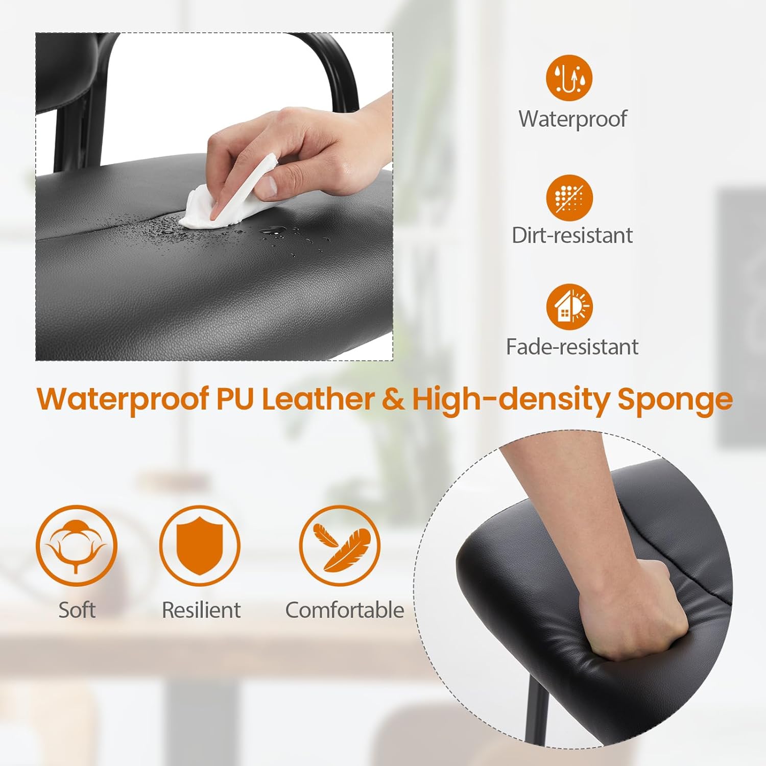 Office Waiting Room Chairs Set of 2, Leather Desk Reception Guest Stationary Side Chair with Padded Arms for Home Conference Lobby Medical Clinic