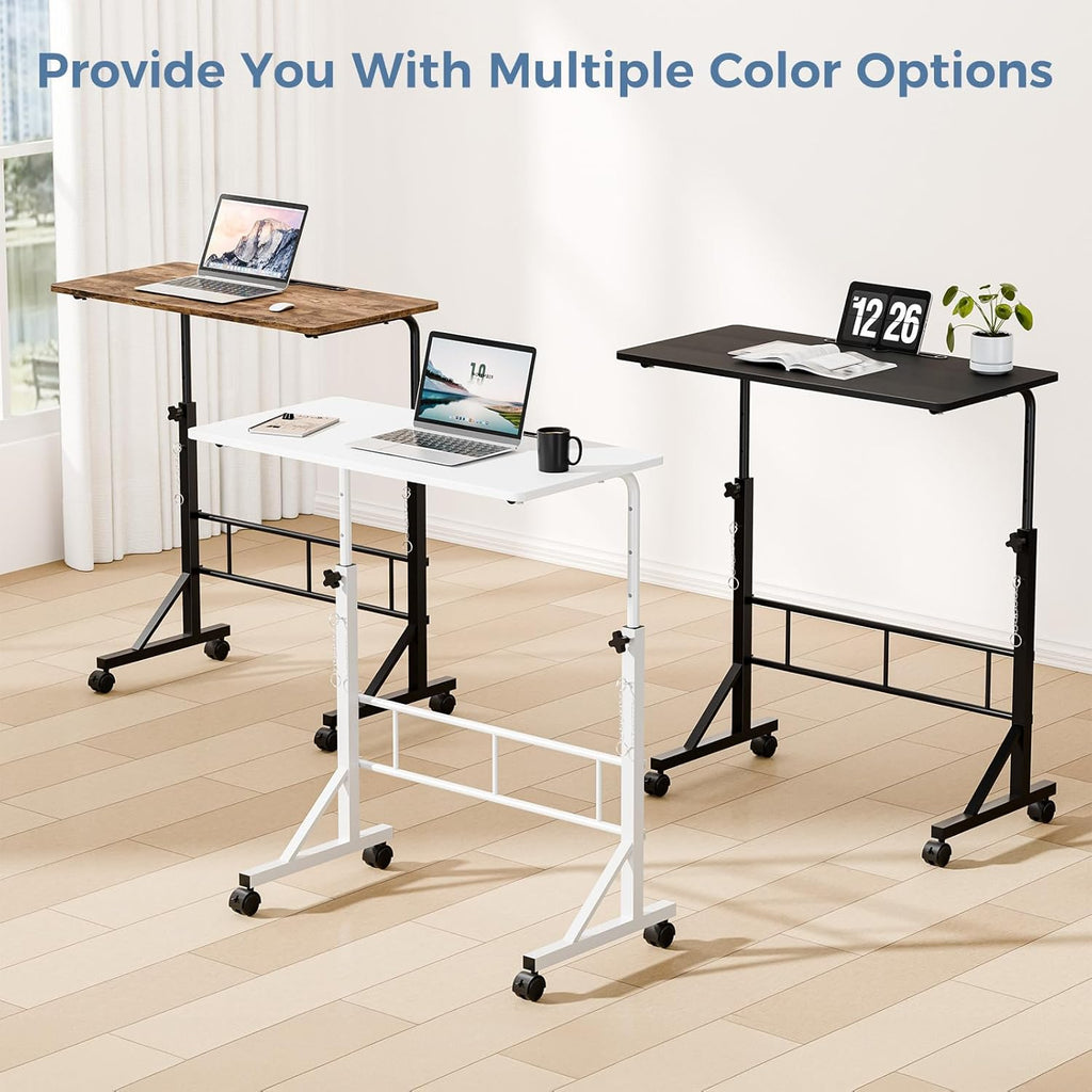 31.5 Adjustable Height Mobile Desk with Locking Wheels & Pin-Lock, Portable Workstation for Walking Pad & Active Home Office, Black