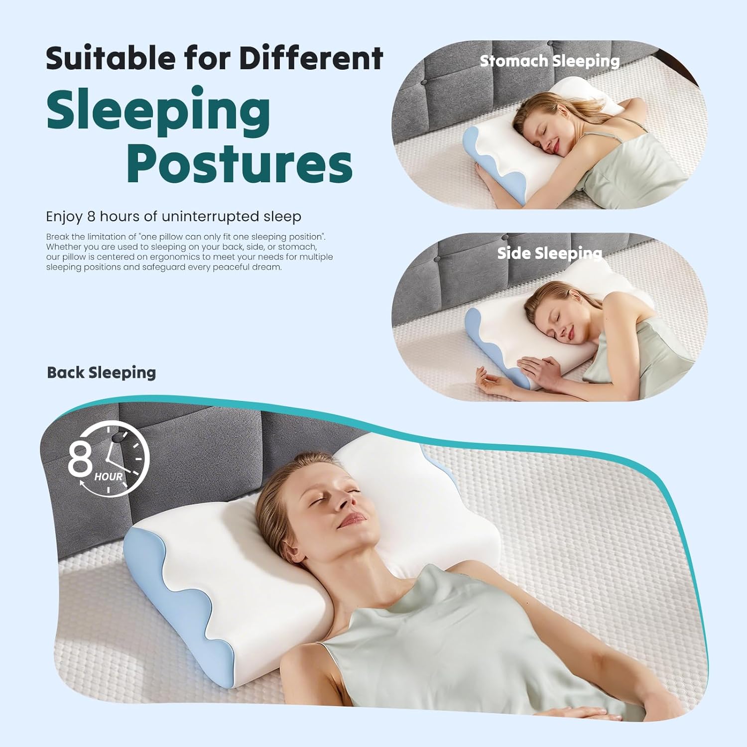 Cervical Pillow for Neck and Shoulder, Contour Memory Foam Pillow, Ergonomic Neck Support Pillow for Side Back Stomach Sleepers with Pillowcase