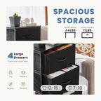 Nightstand with 4 Drawers Bedside Table with Removable Fabric Bins Sturdy Steel Frame Wood Top Organizer Furniture for Bedroom Closet Living Room