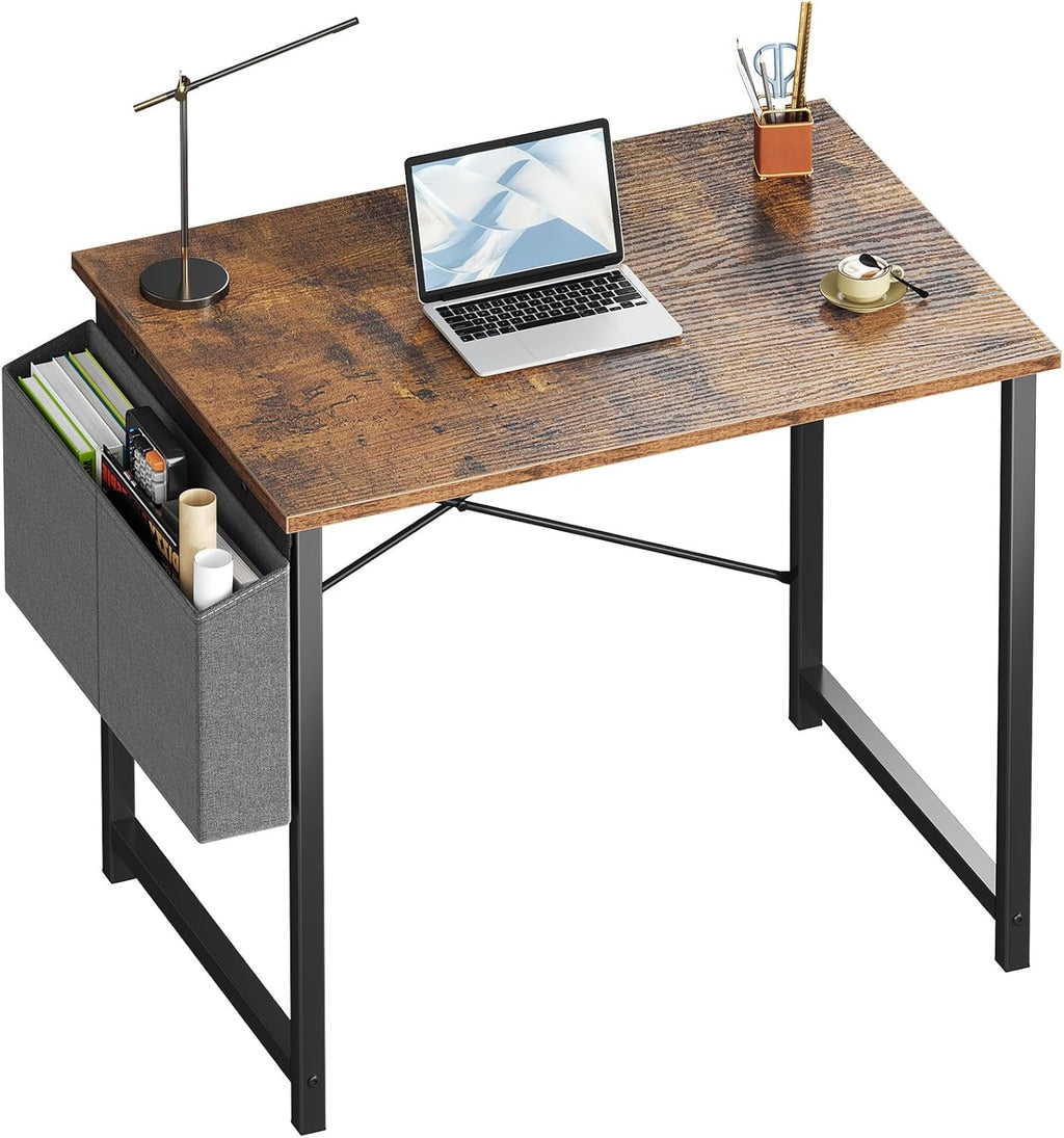 Computer Desk 31 Inch Home Office Desks for Small Spaces, Gaming Writing Study Work Table with Storage Bag for Bedroom, White