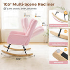 Nursery Rocking Chair Teddy Upholstered, Comfy Glider Rocker with High Backrest Armchair Padded Seat, Accent Side Chair for Living Room Bedroom Offices Small Spaces Indoor, Pink