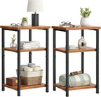 3 Tier End Table for Small Space, Side Sofa Tables Storage Shelf, Nightstand with Adjustable Feet for Living Room, Bedroom, Office, Set of 2, Rustic Brown