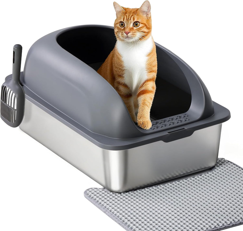 Cat Litter Box with Lid, Large Foldable Cat Box with Litter Scoop, Front Entry Top Exit Kitty Litter Box with Door, Easy Cleaning Drawer Design Odor Control, Pink