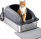 Cat Litter Box with Lid, Large Foldable Cat Box with Litter Scoop, Front Entry Top Exit Kitty Litter Box with Door, Easy Cleaning Drawer Design Odor Control, Pink