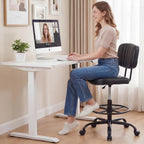 Armless Drafting Chair, Low Back Office Seat with Adjustable Footrest Ring for Standing Desk, Ergonomic PU Leather Office Seating, Swivel Rolling High Stool for Studio, Lab, Counter, Black