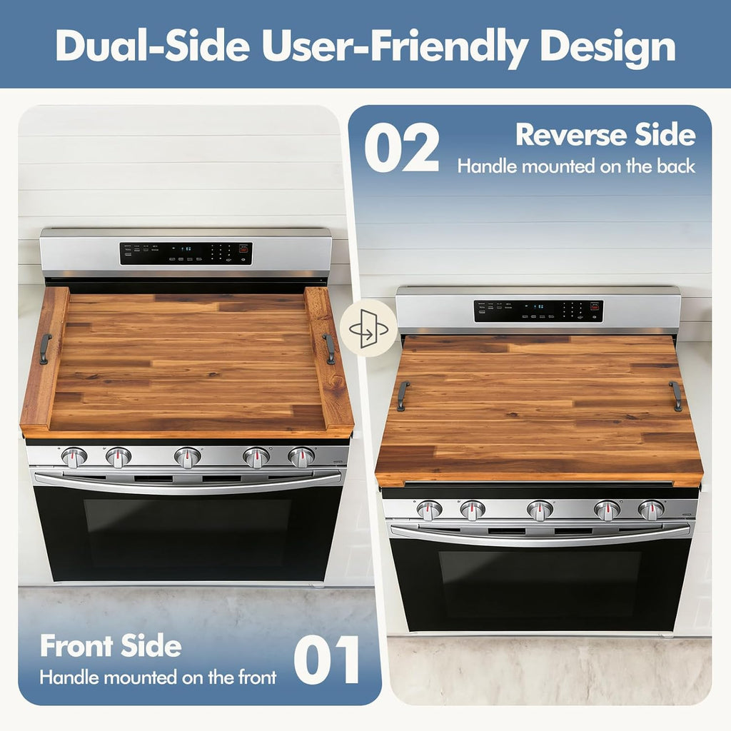 Noodle Board Stove Cover with Handles, Wooden Stove Top Cover for Gas Electric Glass Stove, 22 x 29.5 inch(Light Brown)