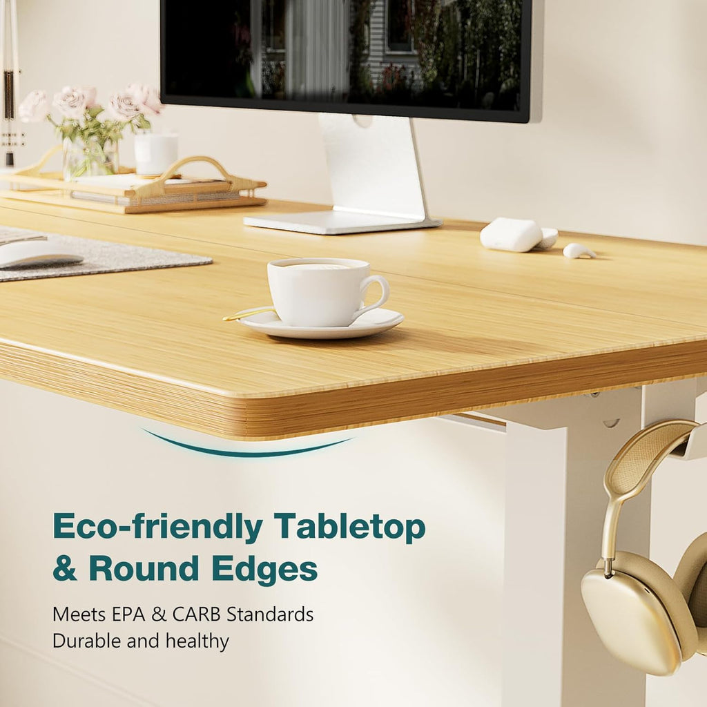 Electric Standing Desk Adjustable Height, 40x24 Inch Sit Stand Up Home Office Desks Memory Computer Workstation PC Work Table with Preset Splice Wood Board Metal Frame, Oak