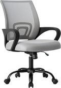 Office Desk Chair - Ergonomic Mid Back with Lumbar Support & Rocking Mode, Height Adjustable with Fixed Armrest, Storage Back for Computer, Gaming, Conference, Meeting Room, 360?? Swivel, Grey