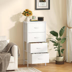 4 Fabric Drawer Small Dresser, Bedside Nightstand with Wooden Top Sturdy Frame, Entryway Closet Bedroom Storage Cabinet Furniture for Dorm,White