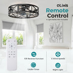 Ceiling Fans with Remote, Farmhouse Ceiling Fan, 22 Inch Low Profile Caged Fandelier, Flush Mount with 6 Wind Speeds, for Bedroom, Kitchen, Living Room, Bulbs Not Included, Black
