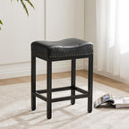 24 Inch Saddle Bar Stools Set of 4, Counter Height Stools with Curved PU Leather Surface, 3.7 Thick Upholstery Bar Height Stools with Footrest for Kitchen Island, Dining, Cafe, Classic Black