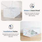 Shoe Storage Boxes, 12-Pack Stackable Clear Shoe Containers with Lids, Display Sneaker Case Organizer for Closet, Under Bed, Entryway,White (Fit Size 11)