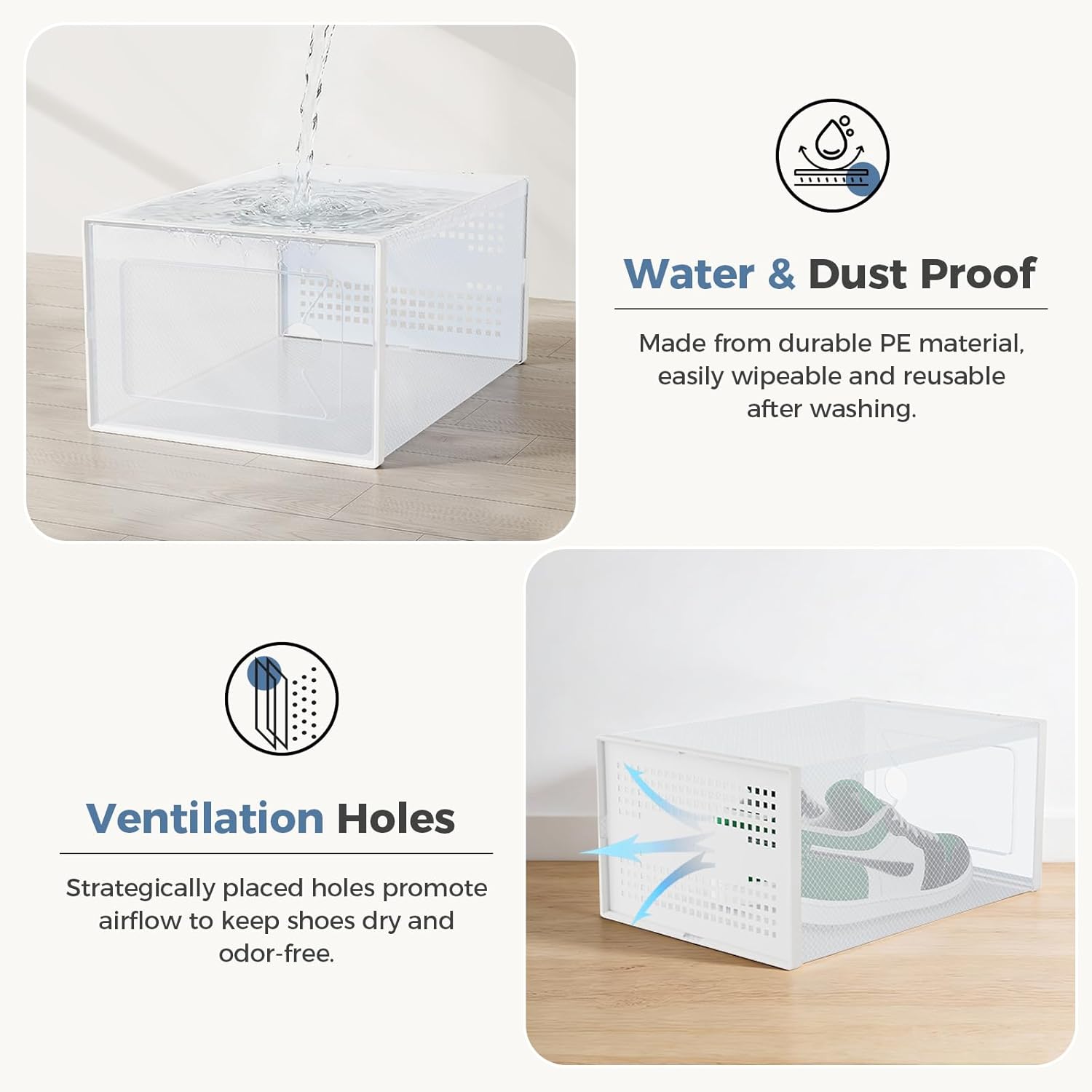Shoe Storage Boxes, 12-Pack Stackable Clear Shoe Containers with Lids, Display Sneaker Case Organizer for Closet, Under Bed, Entryway,White (Fit Size 11)