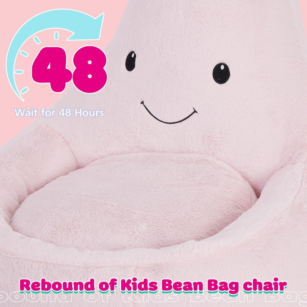 Kids Bean Bag Chair, Stuffed Toddler Couch with Faux Rabbit Fur Cover for Teens & Kids, Comfy Lazy Sofa Chair for Reader, Living Room, Bedroom, Aged 4-12 Years, 24 Inch, Pink