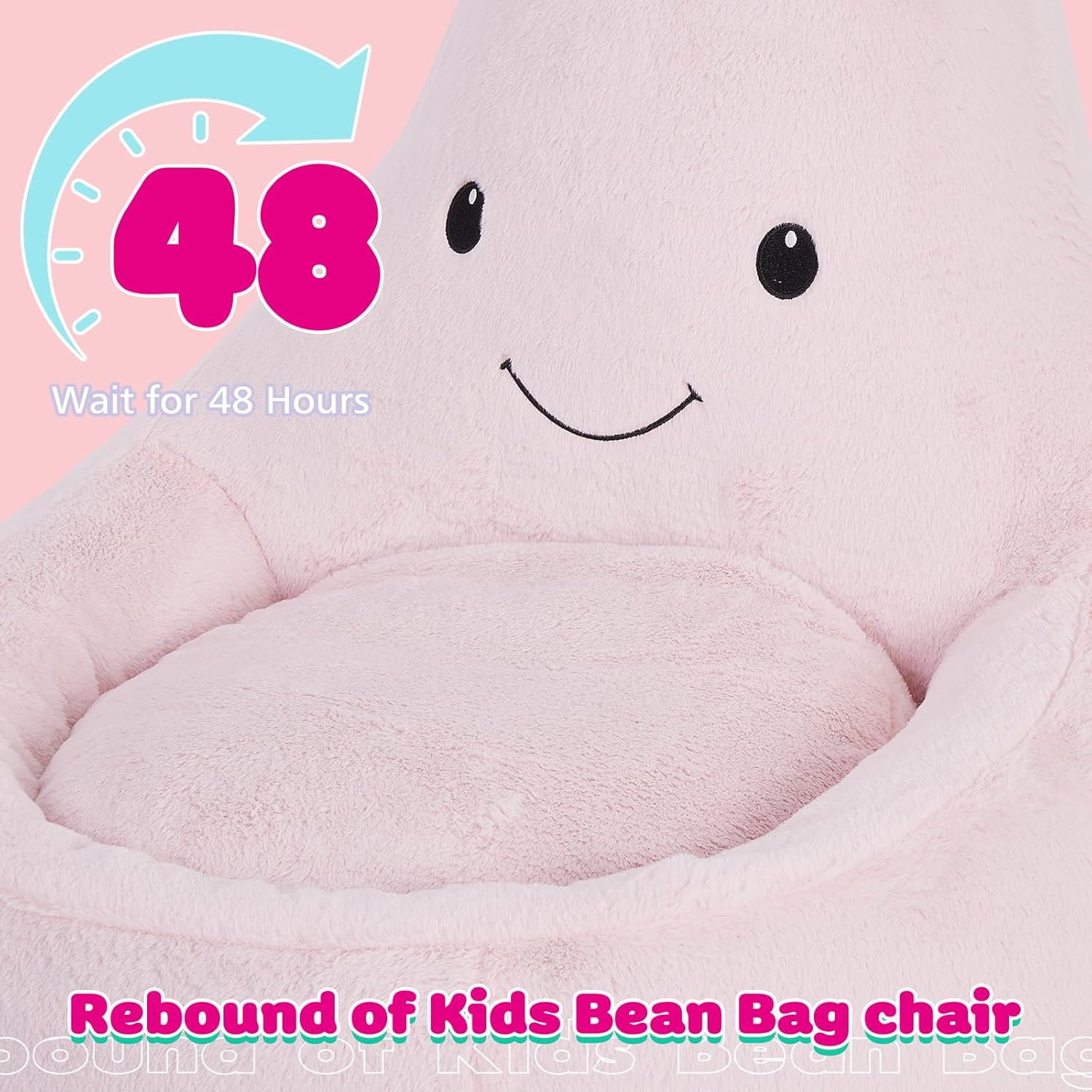 Kids Bean Bag Chair, Stuffed Toddler Couch with Faux Rabbit Fur Cover for Teens & Kids, Comfy Lazy Sofa Chair for Reader, Living Room, Bedroom, Aged 4-12 Years, 24 Inch, Pink