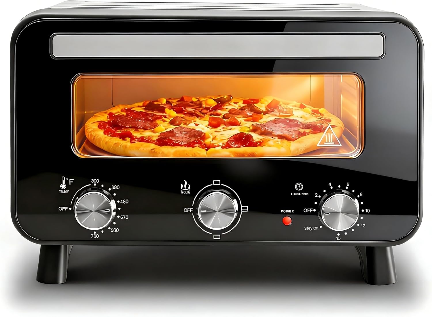 Pizza Oven Indoor, 1600W Electric Pizza Oven Fast Heating, 4 Modes Pizza Maker for 12 Inches, with Pizza Stone & Spatula, Upper-Bottom Independent Heating Temperature Control