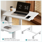 Small Standing Desk with Locking Wheels, Mobile Portable Rolling Laptop PC Table, Adjustable Height Computer Workstation for Home Office, 19 Inch, White