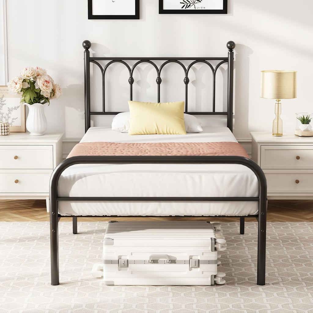 Twin Bed Frame Heavy Duty Metal Platform with 11.9 Under-Bed Storage, No Box Spring Needed, Easy Assembly, Black