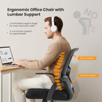 Home Office Managerial Executive Chair, Flip Up Armrest Ergonomic Mesh Adjustable Swivel Mid-Back Computer Desk Chair with Comfortable Lumbar Support, Comfy Arms for Bedroom,Study