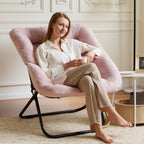 Saucer Chair, Foldable Living Room Chairs, Soft Faux Fur Lounge Chair for Bedroom, Reading Chairs for Adults, X-Large (Pink)