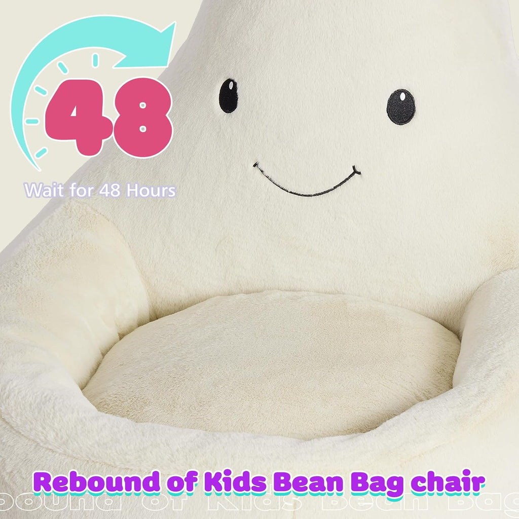Kids Bean Bag Chair, Stuffed Toddler Couch with Faux Rabbit Fur Cover for Teens & Kids, Comfy Lazy Sofa Chair for Reader, Living Room, Bedroom, Aged 4-12 Years, 24 Inch, Beige