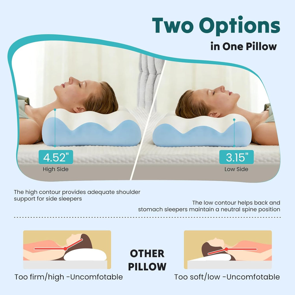 Cervical Pillow for Neck and Shoulder, Contour Memory Foam Pillow, Ergonomic Neck Support Pillow for Side Back Stomach Sleepers with Pillowcase