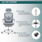 Home Office Desk Chair with Footrest, High-Back Mesh Rolling Swivel Reclining Chairs with Wheels, Comfortable Headrest, Lumbar Support, Comfy Arms for Home, Office, Gaming, Student,Elegant Grey