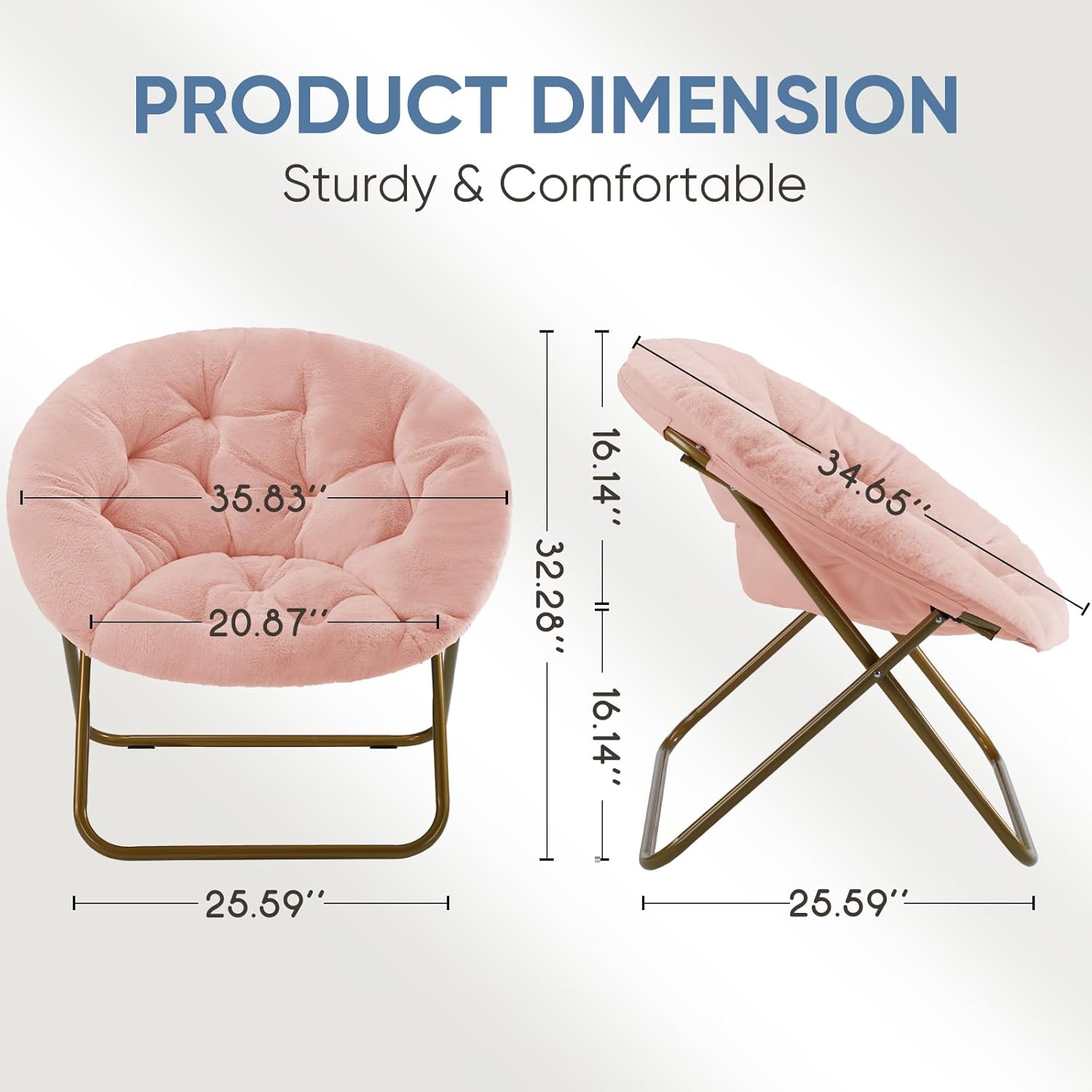 Comfy Saucer Chair,Faux Fur Lounge Seasting XL Circle Chair for Bedroom, Dorm & Gaming, Foldable Fashion Accent Seat for Small Spaces, Folding Moon/Mushroom/Round Oversized Style,Hot Pink