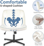 Criss Cross Chair No Wheels, Legged Office Desk Armless Chair Wide Seat, Adjustable Swivel Teddy Fabric Task Vanity Chairs for Home Bedroom, Beige