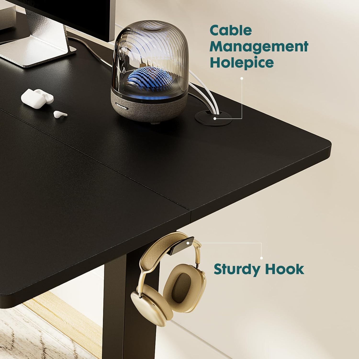 Electric Standing Desk Adjustable Height, 55x24 Inch Sit Stand Up Home Office Desks Memory Computer Workstation PC Work Table with Preset Splice Wood Board Metal Frame, Black