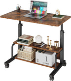 31.5 Adjustable Height Mobile Desk with Locking Wheels & Pin-Lock, Portable Workstation for Walking Pad & Active Home Office, Rustic Brown