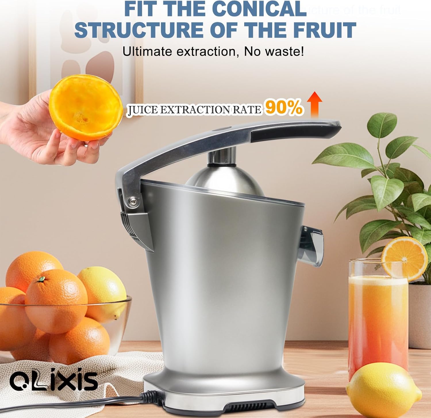 Electric Citrus Juicer, Automatic Orange Juicer Machine & Lemon Squeezer with One-Touch Operation, High Juice Yield and Easy to Clean Juice Maker for Home & Kitchen Use, Silver