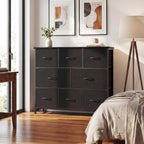 TV Stand, Dresser with 8 Fabric Drawers, Spacious Storage Tower for Closet, TV Stand with Wood Top and Mental Frame, Storage Unit for Living Rooms, Bedroom and Entryway, Black