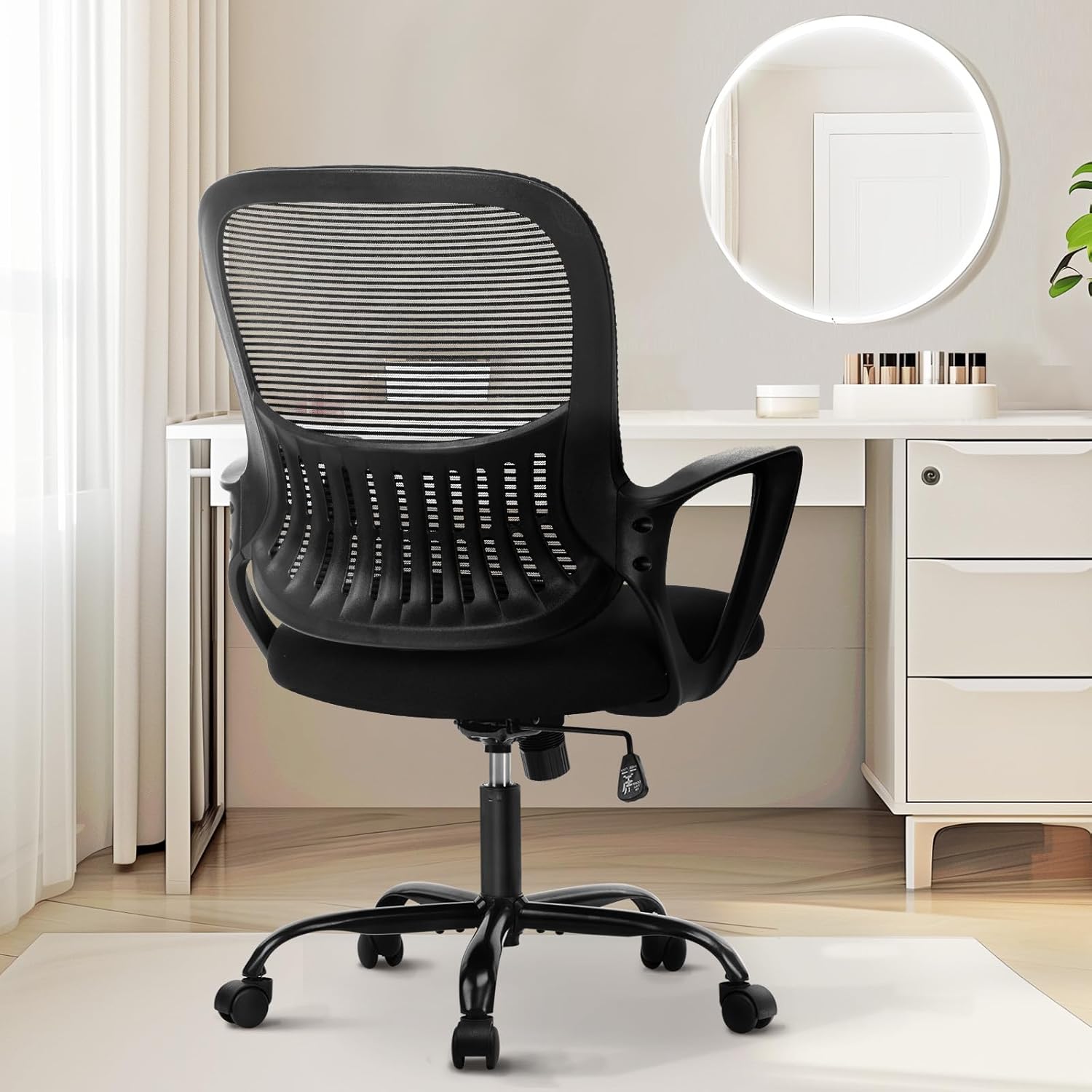 Ergonomic Mid-Back Mesh Home Office Desk Chair with Wheels, Lumbar Support, and Comfortable Armrests for Home, Bedroom, Study, Office