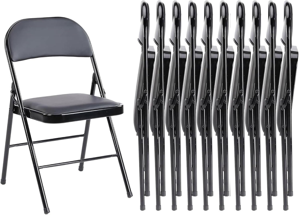 Folding Chair 4 Pack, Leather Padded Foldable Chairs, Sturdy Metal Portable Chairs, Easy to Use and Store, Outdoor and Indoor, for Home, Office, Party, Garden, Kahki