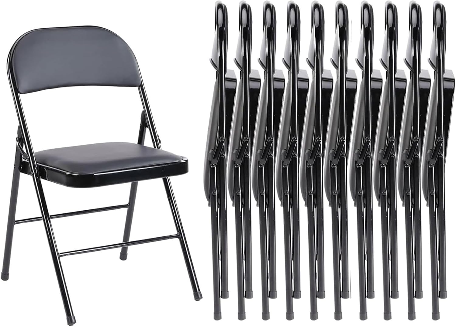 Folding Chair 4 Pack, Leather Padded Foldable Chairs, Sturdy Metal Portable Chairs, Easy to Use and Store, Outdoor and Indoor, for Home, Office, Party, Garden, Kahki
