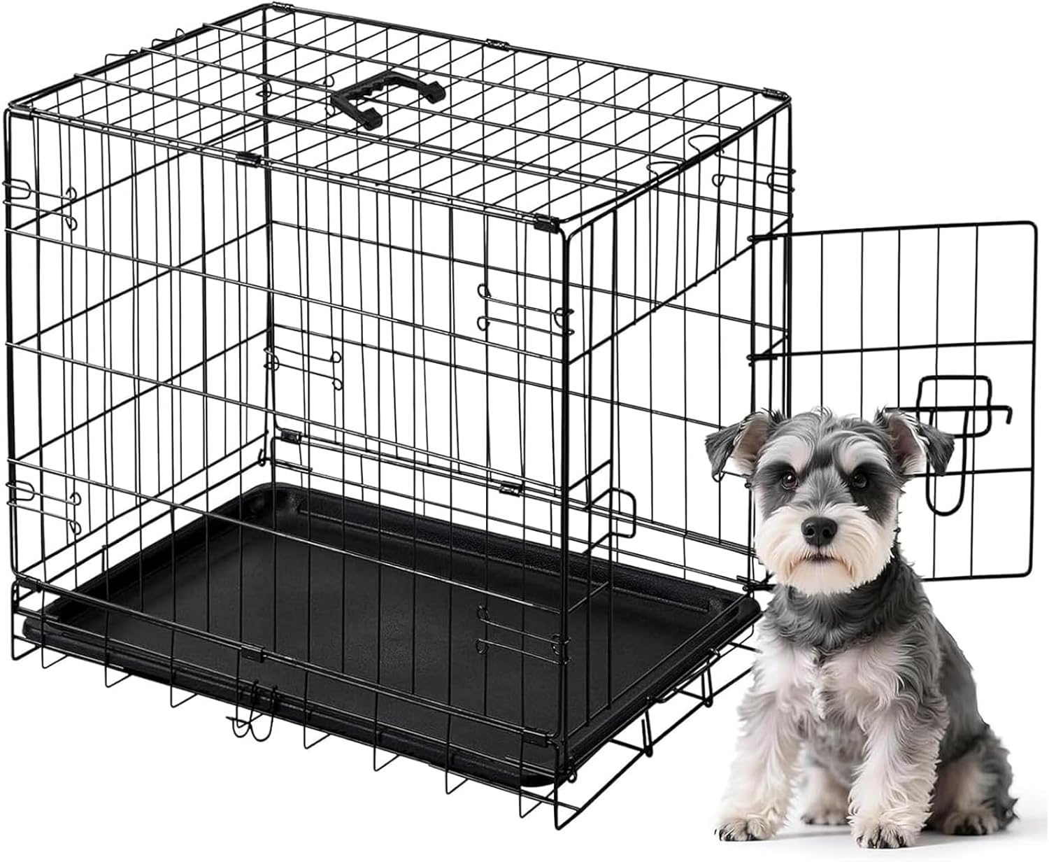 Dog Crate, 30 Inch Medium Single Door Dog Cage with Plastic Leak-Proof Pan Tray, Folding Metal Wire Pet Kennel for Indoor, Outdoor, Travel