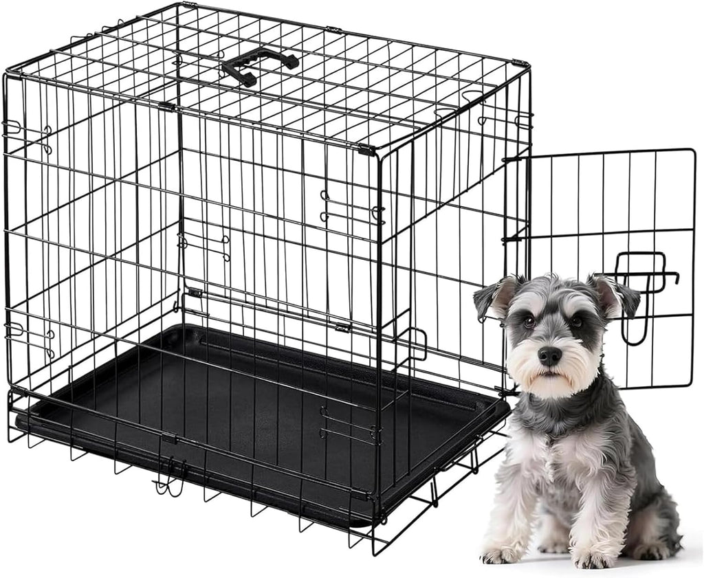 Dog Crate, 24 Inch Small Single Door Dog Cage with Plastic Leak-Proof Pan Tray, Folding Metal Wire Pet Kennel for Indoor, Outdoor, Travel