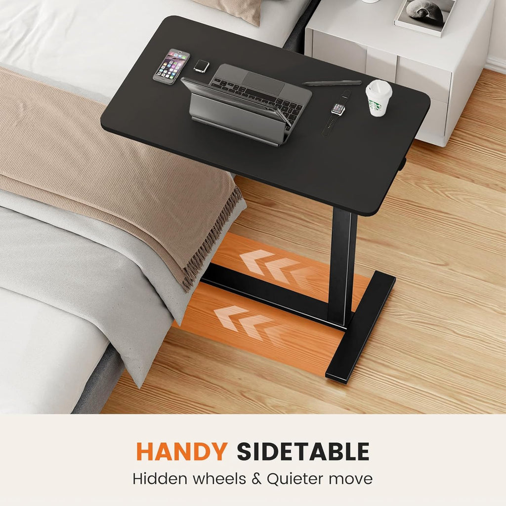 Overbed Bedside Table with Wheels, Adjustable Hospital & Home Use Bed Table, Rolling Laptop Table, Mobile Standing Desk, Black