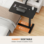 Overbed Bedside Table with Wheels, Adjustable Hospital & Home Use Bed Table, Rolling Laptop Table, Mobile Standing Desk, Black