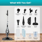 10-in-1 Steam Mop, 1550W Detachable Handheld Steam Cleaner for Floor Cleaning, 16FT Cord, 2 Washable Pads, Multi-Purpose Floor Steamer for Hardwood, Carpet, Tile, Grout, Windows, Black Grey
