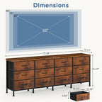 TV Stand for Bedroom with Storage TV Stands for Living Room Rustic, 12 Drawer Dresser Farmhouse Entertainment Center for up to 80 Inch TVs, Media Console Table with Metal Frame Adjustable Feet