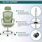 Home Office Desk Chair with Footrest, High-Back Mesh Rolling Swivel Reclining Chairs with Wheels, Comfortable Headrest, Lumbar Support, Comfy Arms for Home, Office, Gaming, Elegant Green