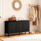 TV Stand 7 Drawer Dresser for Bedroom with Storage TV Stands for Living Room Black, Farmhouse Entertainment Center Media Console Table with Metal Frame Adjustable Feet
