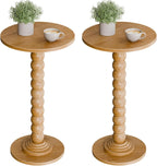 Round Side Table for Small Spaces, Modern Accent End Table with Solid Wood Leg, Versatile Drink Table for Living Room, Bedroom, Corners, Brown 2 Pack