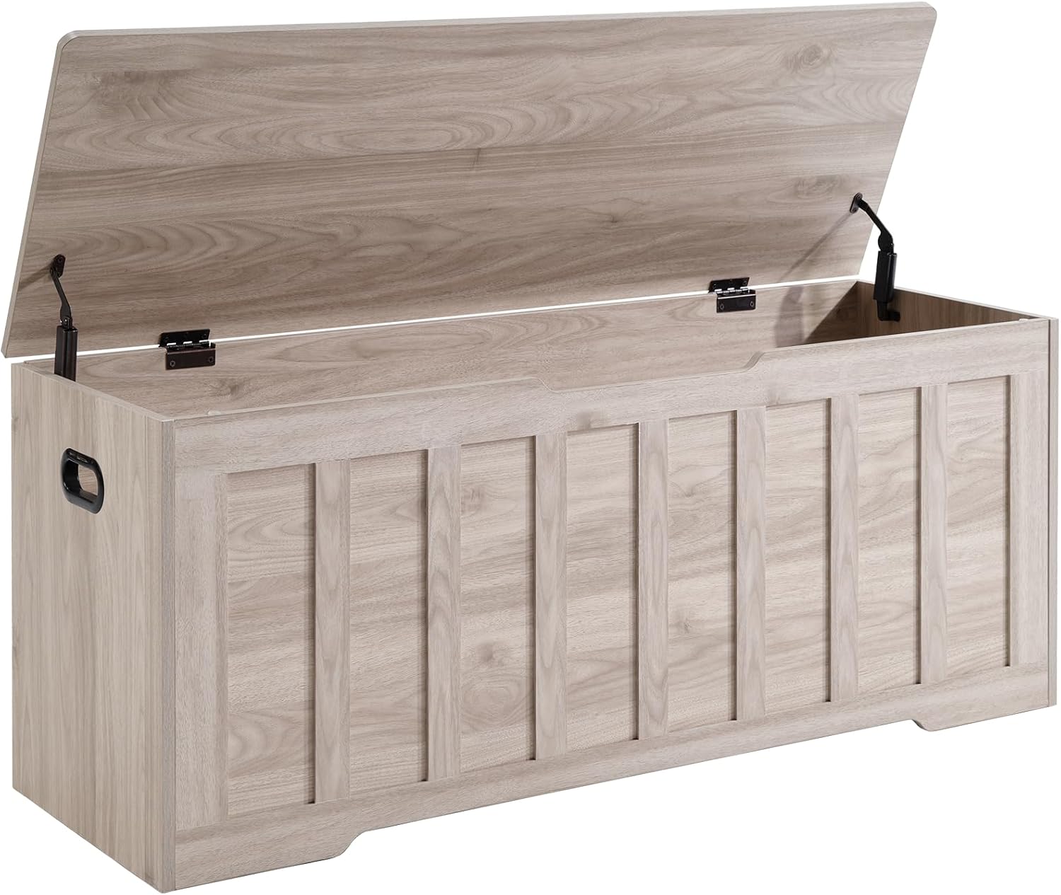 47.2 Extra Large Storage Bench with 2 Safety Gel-Buffered Hinges, Blanket Chest for Bedroom Living Room, Support 150lbs, 2 U-Shaped Cut-Out Pull, Non-Slip Base, Rustic Wood