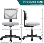 Small Office Chairs with Wheels, Ergonomic Adjustable Home Desk Swivel Rolling Task Chair No Arms, Comfy Mesh Mid Back Computer Work Vanity Desk Chairs for Small Spaces, New Grey