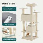 54-inch Indoor Cat Tree Tower ?CMulti-Level Pet House for Large Cats with 2 Condos, Scratching Posts, Round Platform, Small Ladder, and Toys, Beige